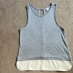 J.crew Factory mixed media top in light heather grey and cream.